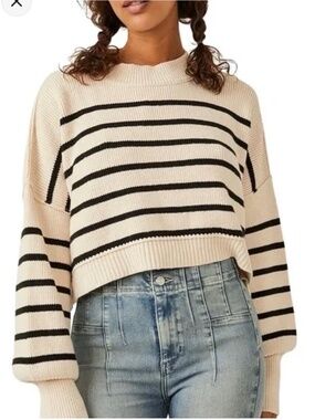 NWT Free People Stripe Easy Street Crop Sweater Women's Size XL